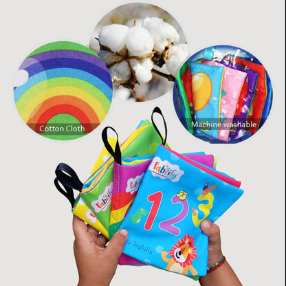 Intellibaby 6-Book Set – Soft Sensory Cloth Books for Babies, Crinkle Sound & Washable, Early Learning Themes Animals,Fruits,Numbers,Non-Toxic & Educator Recommended,Gift for Babies & Toddlers