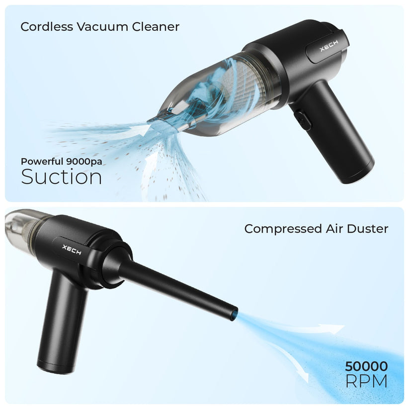 9000Pa Turbo Suction Cleaner | Cordless & Compact Design | Dual Function for Car, Home, Office & portable uses